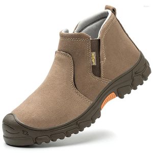 Botas masculinas casuais de aço toe bonés segurança vaca camurça couro sapatos de trabalho respirável trabalhador segurança tornozelo botas proteger calçado