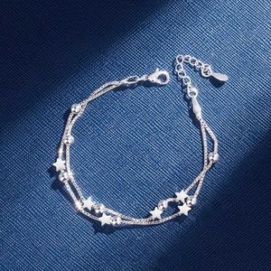 Chain Fine 925 Sterling Silver Chain Star Bracelet Womens Charm Fashion Designer Party Wedding Jewelry Holiday Gift Q240401