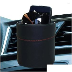 Car Organizer Air Vent Storage Pu Leather Bag Pen Holder Coin Key Card Case Pocket Sunglass For Mobile Drop Delivery Automobiles Motor Ot7Sl