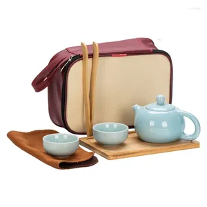 Teaware Set Travel Tea Set 1 Pot 2 Cups Bag Handduk Clip Plate