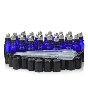 Garrafas de armazenamento 24pcs 10ml rolo de vidro azul na bola de rolo de aço inoxidável para óleos essenciais perfume