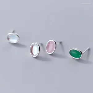 Studörhängen S925 Silver Fashion Shiny Colorful Oval Crystal Sweet Syntetisk färgad glasyr Kvinnors fina smycken
