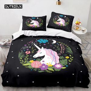 Bedding Sets Cartoon Horse Horse Duvet Capa 3D de anime conjunto para garotas colcha de microfibra macia com fechamento de zíper