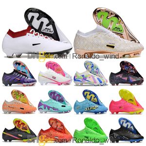 Saco de presente Mens Womens Football Boots Ronaldo CR7 Mercuriales Vapores 15 XV Elite FG Tns Cleats SuperfIys 9 Mbappe Soccer Shoes Crianças Treinadores Ao Ar Livre Botas De Futbol