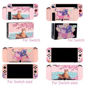 Fall Sakura Matte Transparent TV Dock Hard Case Crystal Shell för Nintendo Switch OLED NS Joycon Controller TPU Soft Cover Protector