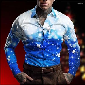Camisas masculinas de floco de neve casual camisa natal outono e inverno de mangas compridas azul XS-6XL tecido elástico de quatro vias