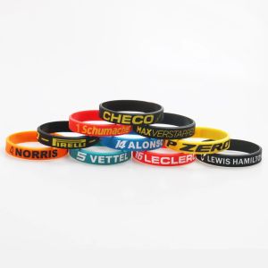 عرض 10pcs/الكثير من أساور السباقات معصم السيليكون للرياضة في الهواء الطلق Vettel Leclerc Formula Bands Gails for Man and Kids