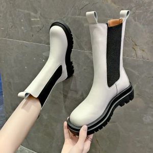 Boots Chelsea Feminino Botas 2024 Autumn British Style Round Toe Fabric Boots Casual Boots Long Boots Botas de Mujer