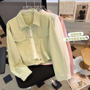 Camicia a maniche lunghe con colletto polo per la primavera e l'autunno da donna. Nuova giacca da camicia in stile occidentale alla moda