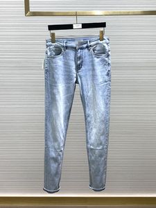 2024 Spring Autumn Embroidery Zipper Men's Jeans Light Washed Striped Man's Long Pencil Pants WCNZ023