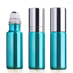 Lagringsflaskor 5 ml Glass Roll-On Blue Refillable med rostfritt stål rullbollar för eteriska oljor Köln parfymer