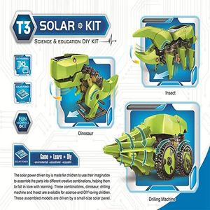 Diy 3-In-1 Solar Energy Robot Childrens Toy Dinosaur Insect Drilling Machine Deformation Panel Power Supply Model for Boys Gift 240329