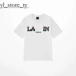 Футболка Lanvis Мужская SS24 Дизайнерская футболка Lanvis Curb Роскошная женская бежевая крапинка с алфавитным принтом Модная повседневная свободная футболка с половиной рукава Белая одежда Lanvis 2402