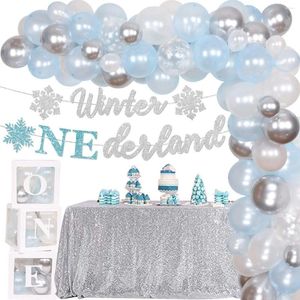 Decoração de festa inverno onederland 1º aniversário decorações para menino menina flocos de neve suprimentos azul prata balão guirlanda uma caixa