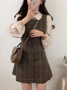 Lässige Kleider Retro Pl Button Frauen Hemd Kleid Mini ärmelloses Tank Top Damen koreanischer und japanischer Stil Dating Design Set