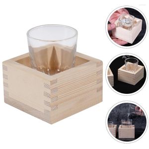 Weingläser 1 Satz Sake-Becher Japanische Glas-Saki-Becher mit Holzkiste Traditioneller Tee für die Heimästhetik