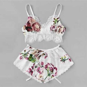 Sexy Pyjamas Hot Elegant Lady Pajama Sets Casual Bandage Underwear Lace Print Lingerie Sleepwear Women Sexy V Neck Floral Babydoll Plus Size 240330