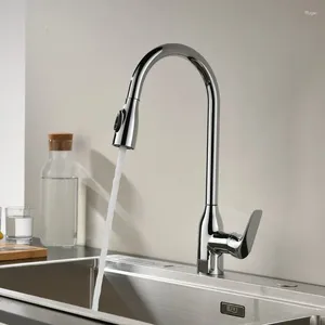 Torneiras de cozinha de alta qualidade Torneira de pia de latão com 1 furo alça de luxo pull out mixer tap cromado moderno spray de dois modos