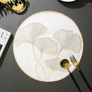 Table Mats 6/4pcs Ginkgo Leaf Round Placemats Nordic Home Scald Proof Meal Pad Instagram Style PVC Hollow Dining Decor Coasters