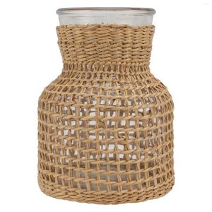 Vases Glass For Centerpieces Flower Vase With Rattan Cover Bud Rustic Desktop Wicker Home