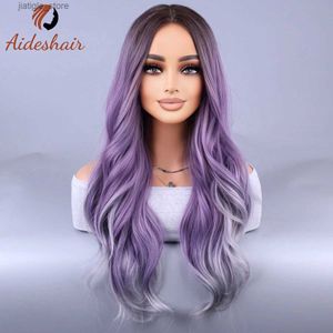 Parrucche sintetiche Nuovo gradiente medio naturale Senior Wave Long Curly Curly Chimical Fibra Set Set Woman European and American Wig Y240401