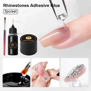 Kits Mshare Rhinestone Gel Glue Adhesive Nail Art No Wipe Super Sticky Crystal Gems Smyckedekoration UV Nagellack 3 st med borste