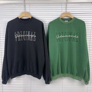 Black Green Color Vintage Sweatshirts Men Women Top Quality Washed Oversize Pullovers Sweater Print 2024ss