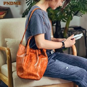 PNDME fashion simple genuine leather womens tote bag vintage luxury real cowhide ladies weekend party shopping shoulder 240329