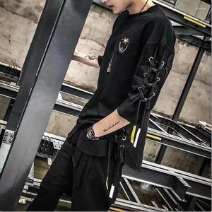 Men's T-skjortor Techwear Fashion Printing Anime Men Lace Up Shirt Streetwear Summer Hip Hop Punk Male Clothing Harajuku Casual Sport T-shirt