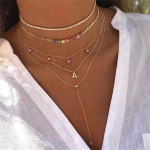 Colares Pingente Rainbow CZ Cuban Link Chain Gargantilha Declaração Colares Para Mulheres Cor De Ouro Delicado Estrela Charme Simples Moda Elegância Jóias Q240402