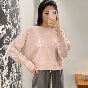 Nanyou High Edition CE Home Women's 24 Early Spring Leisure Slim Round Neck Letter Printed Sweet Pink Sweater