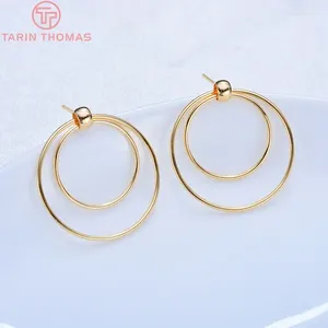 Stud Earrings (2699)6PCS 26MM 24K Gold Color Plated Brass Round Double Layer High Quality DIY Jewelry Making Findings