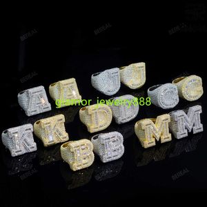 Anpassad isad VVS Moissanite Baguette Diamond Hip Hop Initial Letter Ring 925 Silver 10K 14K Real Gold Hiphop Men smycken