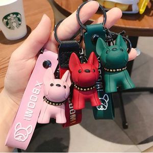 Keychains Lanyards Söt tecknad hund nyckelringar kvinnor män mode franska punk bulldog nyckel kedja läder lanyard väska charm hänge bil nyckelring smycken j240330