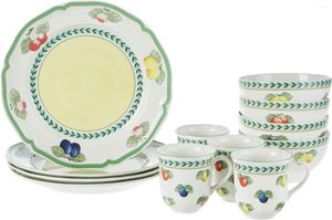 Teaware Sets Villeroy & Boch French Garden 12-Piece Dinnerware Set Service For 4 Plates Bowls Mugs Premium Porcelain Made In Germany