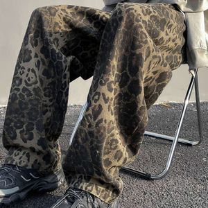 High End Leopard Patterned Denim Pants for Men and Women in Spring, New Trend Korean Version, Fashionable and Versatile Casual Pants