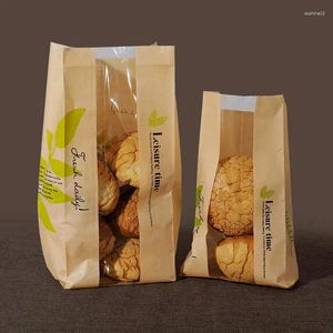 Confezione regalo 100 pezzi Busta di carta Kraft Finestra Pane Ciambella Sacchetti per imballaggio per alimenti per il tempo libero Torta Toast Cottura fai da te Panetteria Bianco Marrone