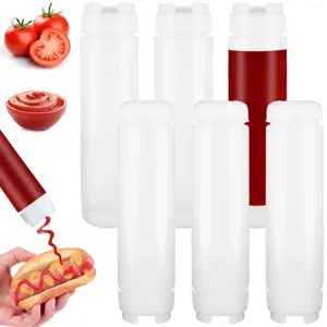 Förvaringsflaskor såser flaska 16oz smaktor surt för plast med pressning inverterade 6 st påfyllningsbara ketchup -lock crea dispensering