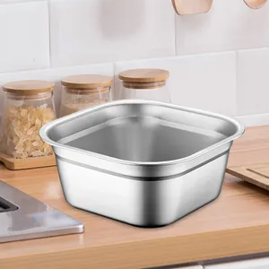 Kitchen Storage Stainless Steel Square Basin Dinner Buffet Server Washing Cereal Bowl Food Catering Pan For Pasta Fruits Grains