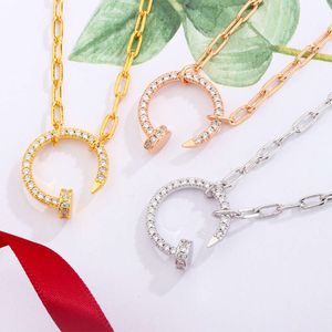 Trendy Full Diamond Nail Necklace Couple Fashionable Personality Necklace Pendant Women's Light Luxury and Unique Design Sense