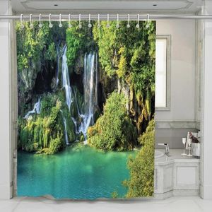 Duschvorhänge Waldlandschaft Badezimmer 3D Naturlandschaft Wasserfall Druck Vorhang Set Polyester Stoff Home Badewanne Dekor