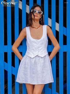 فساتين العمل Clacive Summer Slim White Cotton 2 قطعة مجموعات النساء 2024 Bodycon Slobess Tank مع مجموعة تنانير مصغرة عالية الخصر