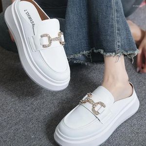 Talltor Summer Women's Closed Toe Halv 2024 Retro Metal Button Platform Mules For Women Outdoor Ladies Slip On Casual Shoes