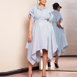 Casual Dresses Women's Dress Fashion Trend Stripe Ceremony Oregelbundna hemlinjeskjorta Kort ärmar Löst vänta länge 2024