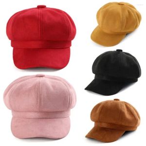 Berets Solid Color Casual Adjustable Suede Fabric Truck Hat Baker Cap Sboy Beret