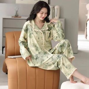 Pijamas femininos estilo pijama para mulheres na primavera e outono manga comprida high-end preguiçoso conjunto de roupas para casa ao ar livre