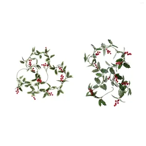 Dekoratif çiçekler yapay Noel yaprakları kırmızı meyveler asma çelenk xmas 200cm diy çelenk yıl için tatil dekorasyonu