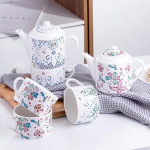 TEAWARE SETS CERAMIM 1 POT 2 CUPS PORCELAIN Staplat kaffete Set eftermiddag Mugg Hushållsdricksredskap Tekanna Ornament