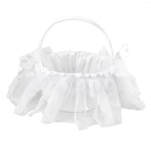 Party Decoration White Flower Girl Basket Portable Floral Embellishments Traditional Wedding Lovely Beads For Small Hands