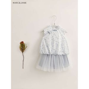 Marcjanie Girl's Elegant 2PCS、Cheongsam Shird Mesh Skirt Set、Polka Dotsプリントのノースリーブトップ、カジュアルな服装、夏の子供服